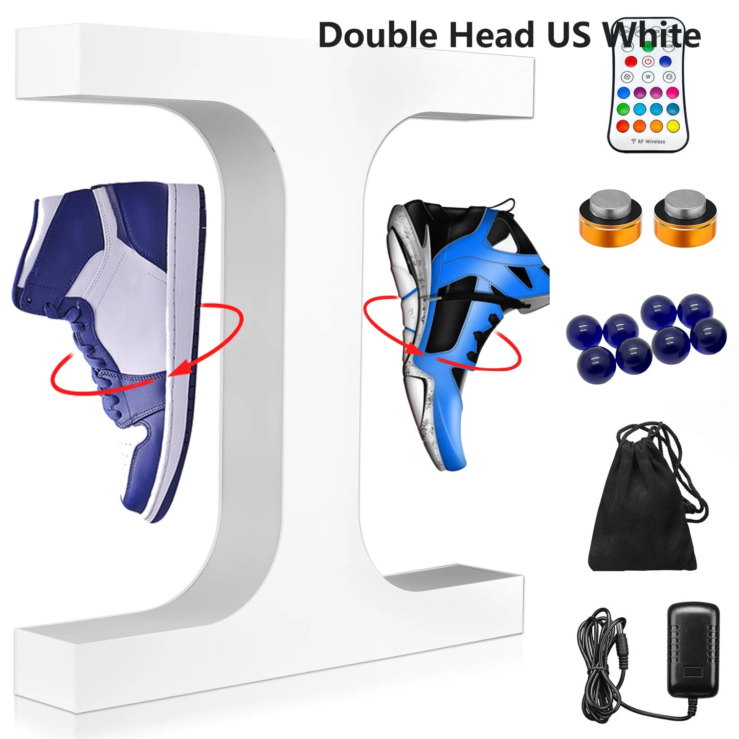 Double Headed Shoe Display Magnetic Levitating Sneaker Rack With Colorful Lights 360 Degree Rotation Remote Controlled Shoe Rack